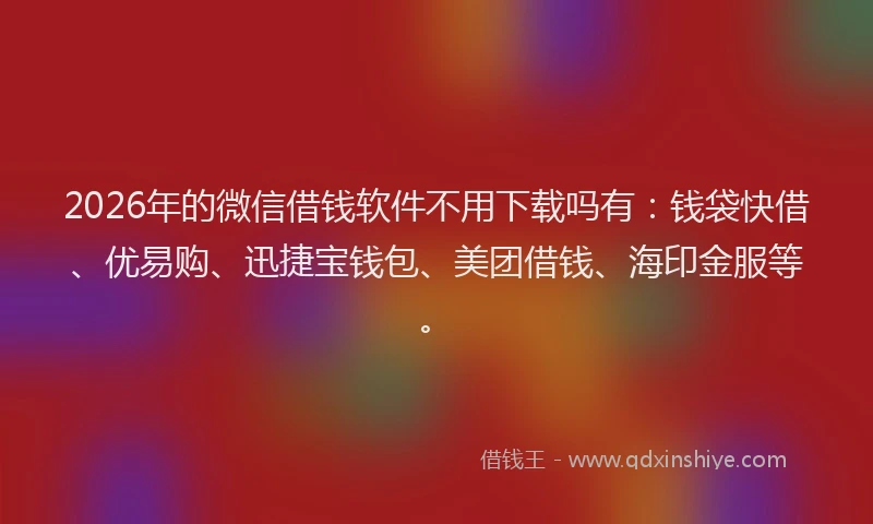 2026年的微信借钱软件不用下载吗有：钱袋快借、优易购、迅捷宝钱包、美团借钱、海印金服等。