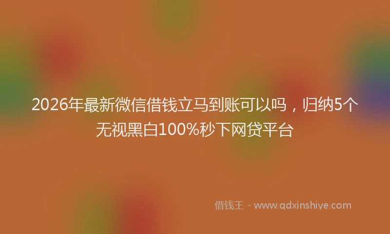2026年最新微信借钱立马到账可以吗，归纳5个无视黑白100%秒下网贷平台