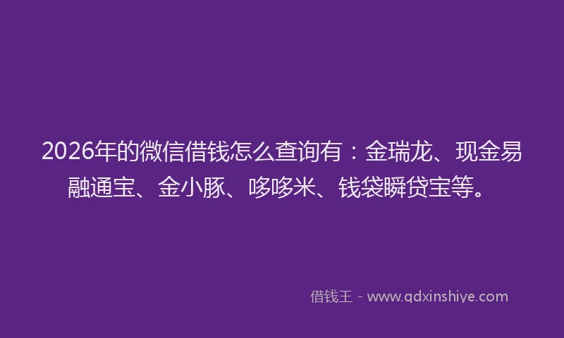 2026年的微信借钱怎么查询有：金瑞龙、现金易融通宝、金小豚、哆哆米、钱袋瞬贷宝等。
