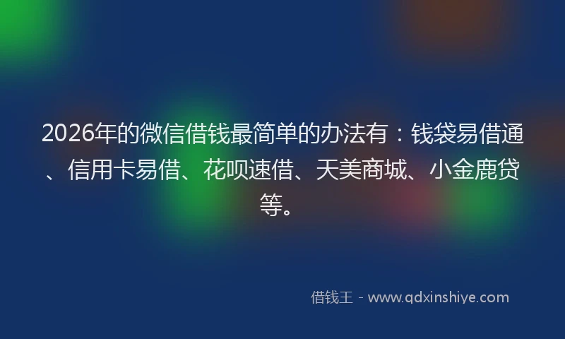 2026年的微信借钱最简单的办法有：钱袋易借通、信用卡易借、花呗速借、天美商城、小金鹿贷等。