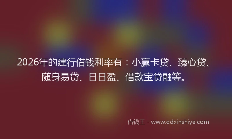 2026年的建行借钱利率有：小赢卡贷、臻心贷、随身易贷、日日盈、借款宝贷融等。