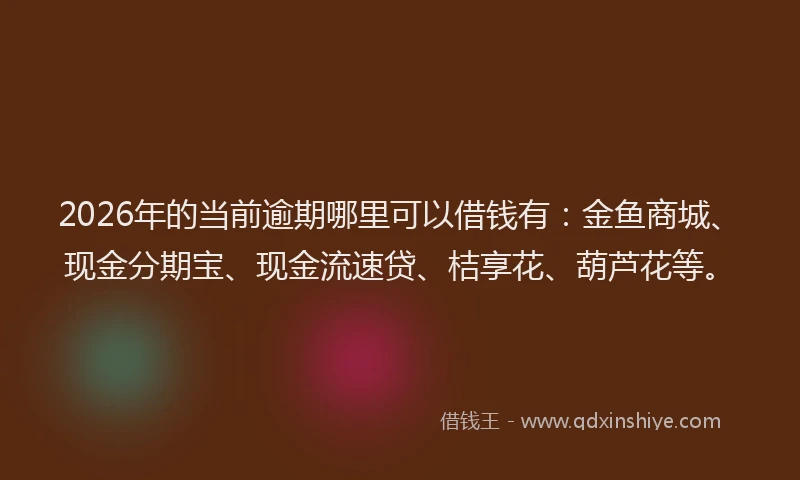 2026年的当前逾期哪里可以借钱有：金鱼商城、现金分期宝、现金流速贷、桔享花、葫芦花等。