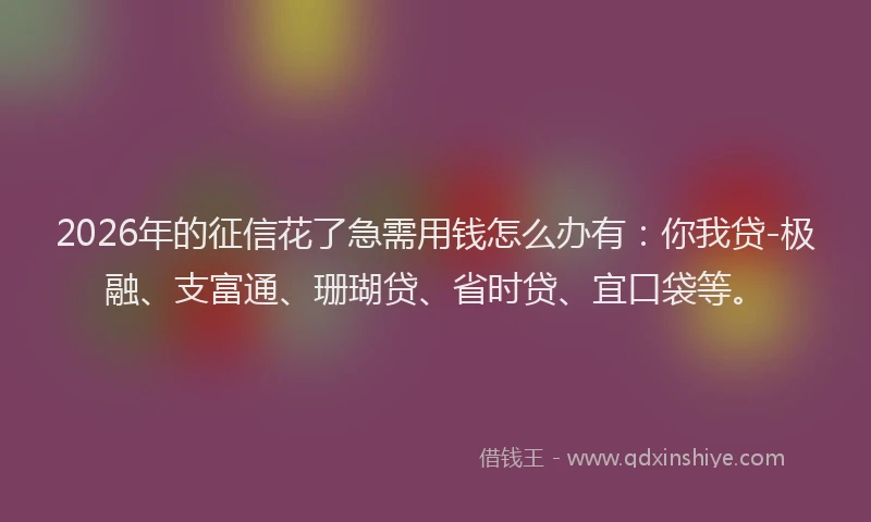 2026年的征信花了急需用钱怎么办有：你我贷-极融、支富通、珊瑚贷、省时贷、宜口袋等。