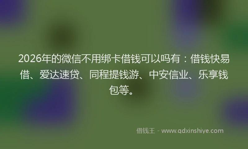 2026年的微信不用绑卡借钱可以吗有：借钱快易借、爱达速贷、同程提钱游、中安信业、乐享钱包等。