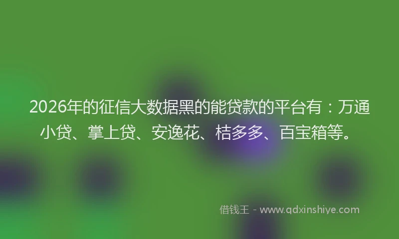 2026年的征信大数据黑的能贷款的平台有：万通小贷、掌上贷、安逸花、桔多多、百宝箱等。