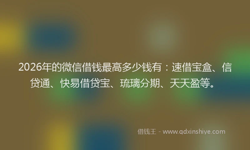 2026年的微信借钱最高多少钱有：速借宝盒、信贷通、快易借贷宝、琉璃分期、天天盈等。