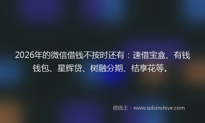 2026年的微信借钱不按时还有：速借宝盒、有钱钱包、星辉贷、树融分期、桔享花等。