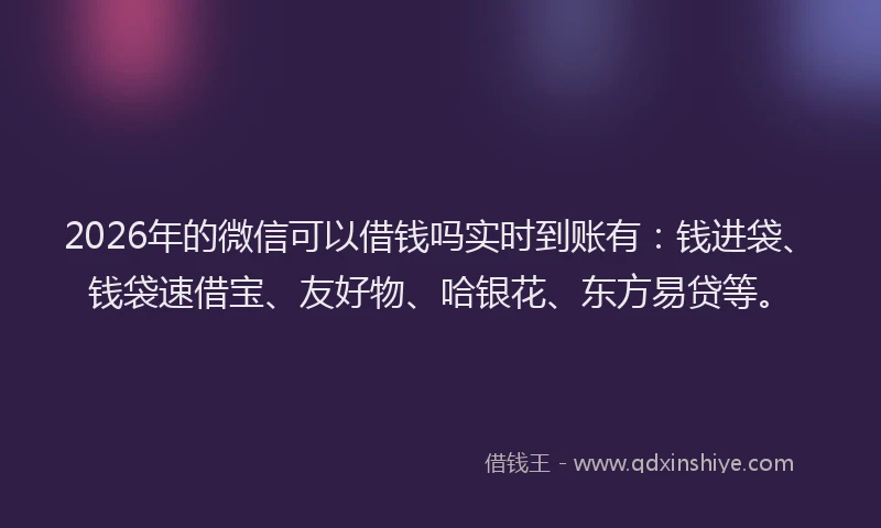 2026年的微信可以借钱吗实时到账有：钱进袋、钱袋速借宝、友好物、哈银花、东方易贷等。