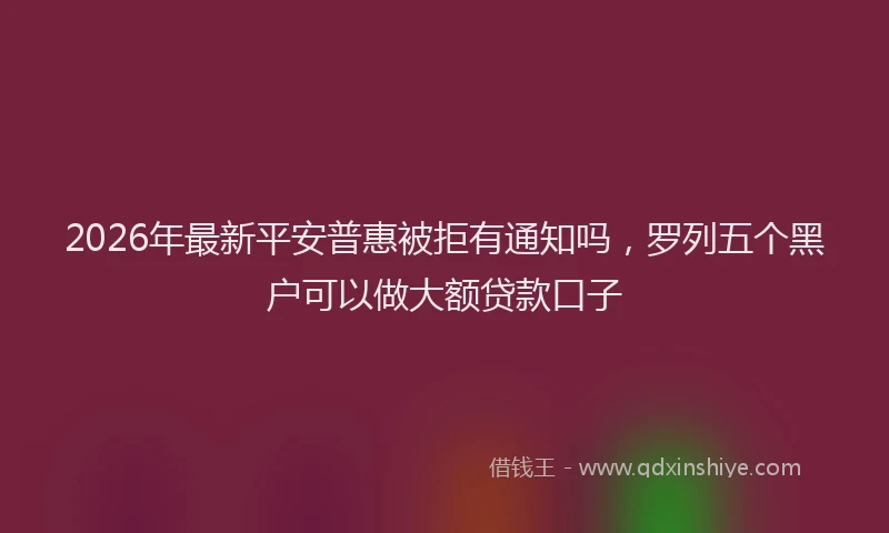 2026年最新平安普惠被拒有通知吗，罗列五个黑户可以做大额贷款口子
