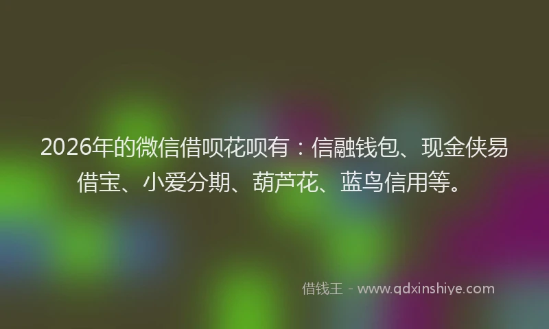2026年的微信借呗花呗有：信融钱包、现金侠易借宝、小爱分期、葫芦花、蓝鸟信用等。