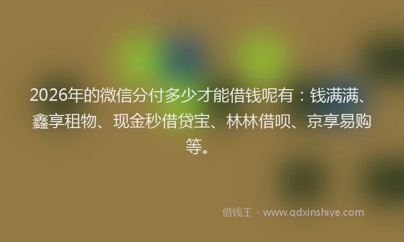 2026年的微信分付多少才能借钱呢有：钱满满、鑫享租物、现金秒借贷宝、林林借呗、京享易购等。