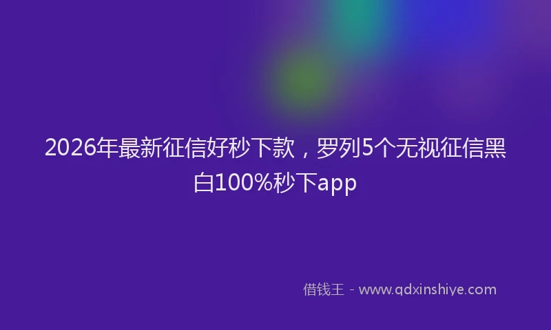 2026年最新征信好秒下款，罗列5个无视征信黑白100%秒下app