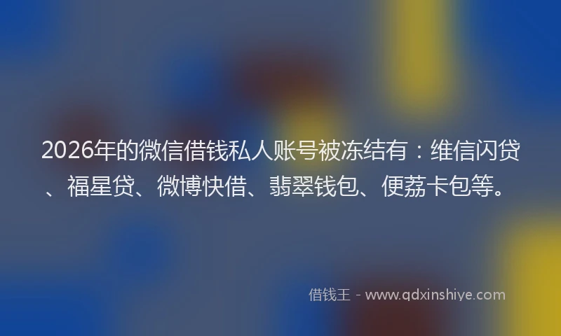 2026年的微信借钱私人账号被冻结有：维信闪贷、福星贷、微博快借、翡翠钱包、便荔卡包等。