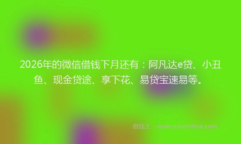 2026年的微信借钱下月还有：阿凡达e贷、小丑鱼、现金贷途、享下花、易贷宝速易等。