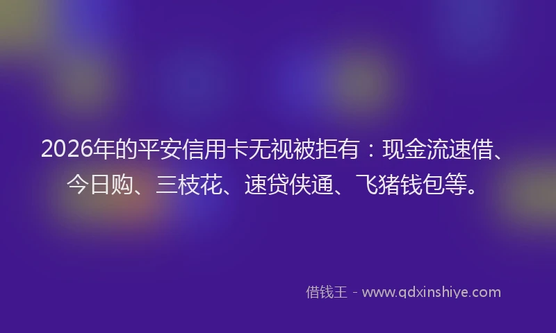 2026年的平安信用卡无视被拒有：现金流速借、今日购、三枝花、速贷侠通、飞猪钱包等。