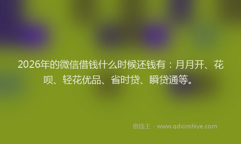 2026年的微信借钱什么时候还钱有：月月开、花呗、轻花优品、省时贷、瞬贷通等。