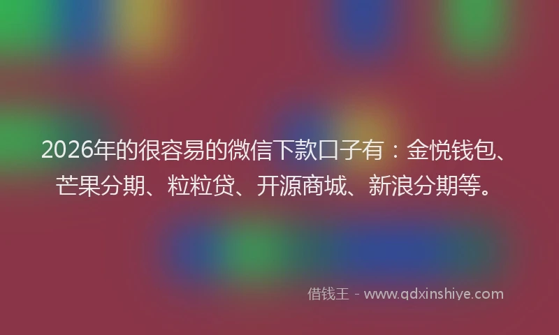 2026年的很容易的微信下款口子有：金悦钱包、芒果分期、粒粒贷、开源商城、新浪分期等。