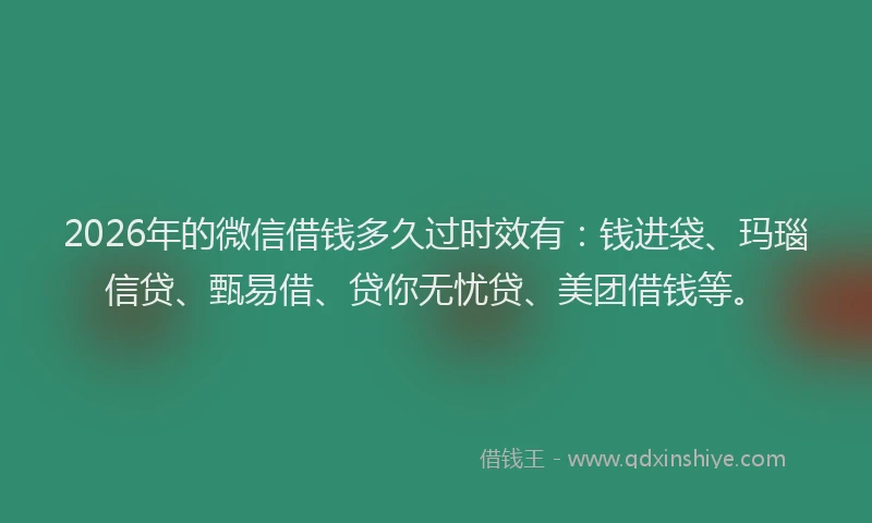 2026年的微信借钱多久过时效有：钱进袋、玛瑙信贷、甄易借、贷你无忧贷、美团借钱等。