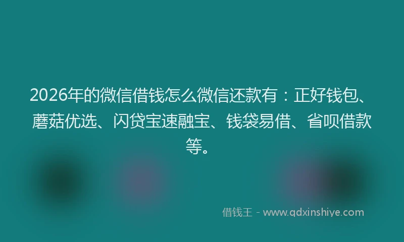 2026年的微信借钱怎么微信还款有：正好钱包、蘑菇优选、闪贷宝速融宝、钱袋易借、省呗借款等。