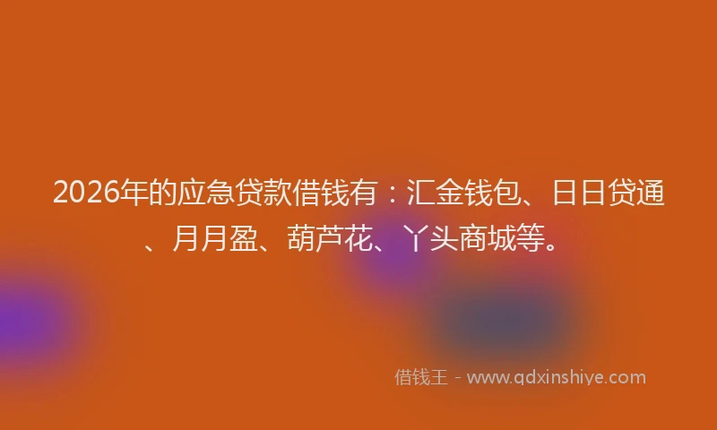 2026年的应急贷款借钱有：汇金钱包、日日贷通、月月盈、葫芦花、丫头商城等。
