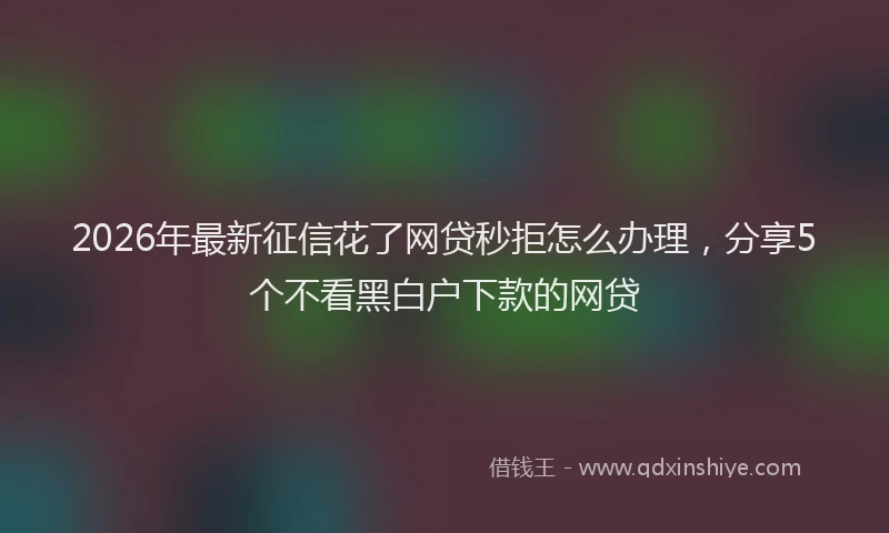 2026年最新征信花了网贷秒拒怎么办理，分享5个不看黑白户下款的网贷