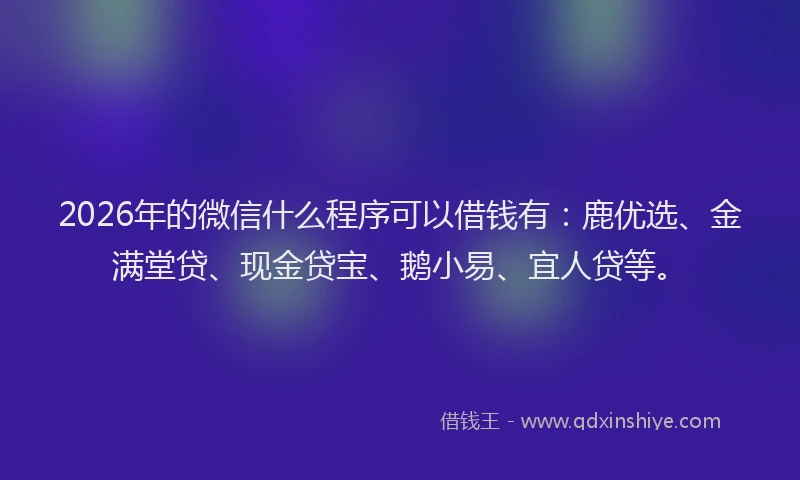 2026年的微信什么程序可以借钱有：鹿优选、金满堂贷、现金贷宝、鹅小易、宜人贷等。