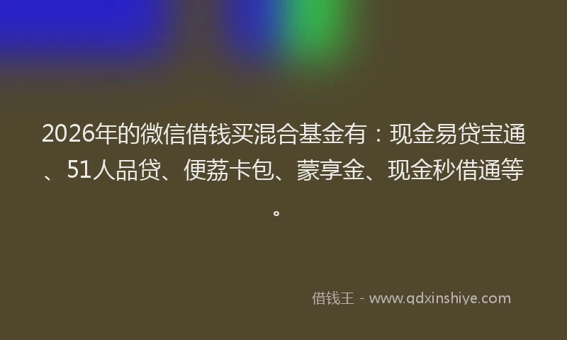2026年的微信借钱买混合基金有：现金易贷宝通、51人品贷、便荔卡包、蒙享金、现金秒借通等。