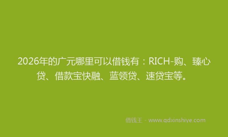 2026年的广元哪里可以借钱有：RICH-购、臻心贷、借款宝快融、蓝领贷、速贷宝等。