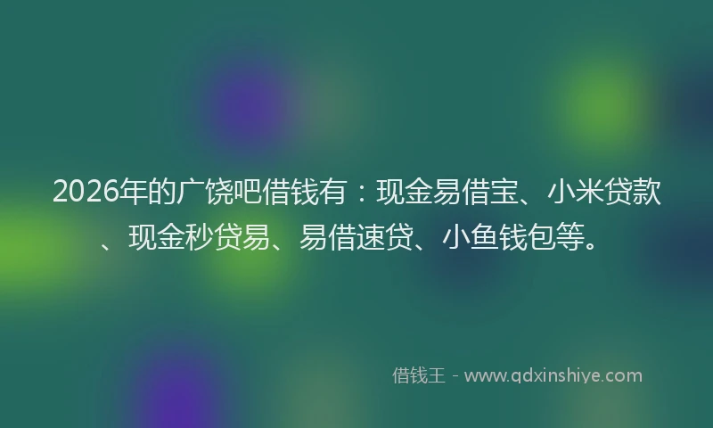 2026年的广饶吧借钱有：现金易借宝、小米贷款、现金秒贷易、易借速贷、小鱼钱包等。