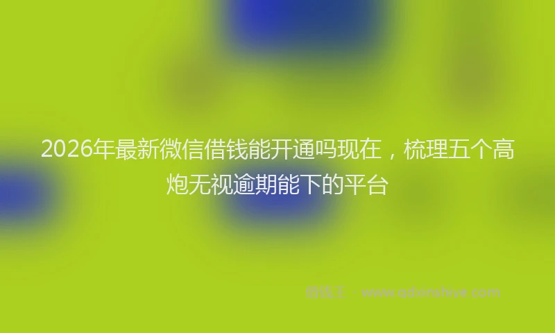 2026年最新微信借钱能开通吗现在，梳理五个高炮无视逾期能下的平台