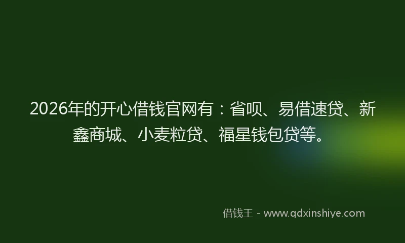 2026年的开心借钱官网有：省呗、易借速贷、新鑫商城、小麦粒贷、福星钱包贷等。