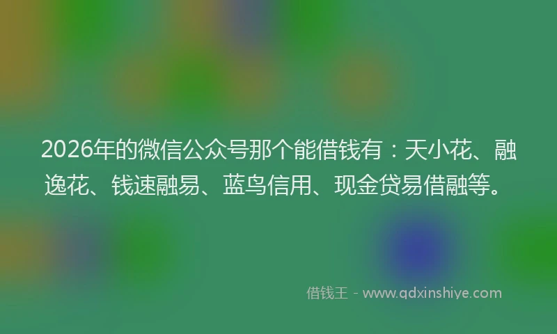 2026年的微信公众号那个能借钱有：天小花、融逸花、钱速融易、蓝鸟信用、现金贷易借融等。