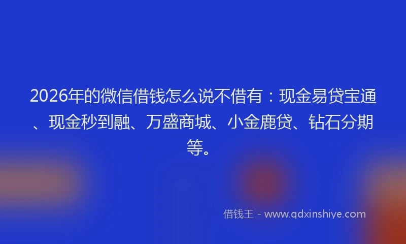 2026年的微信借钱怎么说不借有：现金易贷宝通、现金秒到融、万盛商城、小金鹿贷、钻石分期等。