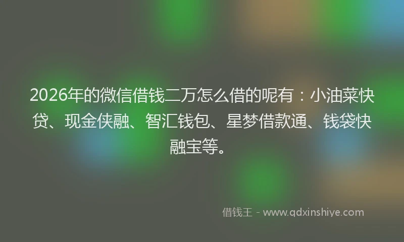 2026年的微信借钱二万怎么借的呢有：小油菜快贷、现金侠融、智汇钱包、星梦借款通、钱袋快融宝等。