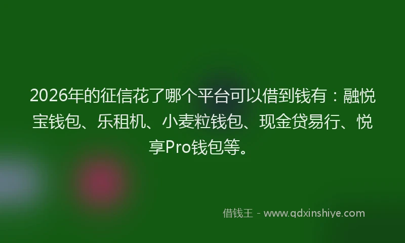 2026年的征信花了哪个平台可以借到钱有：融悦宝钱包、乐租机、小麦粒钱包、现金贷易行、悦享Pro钱包等。
