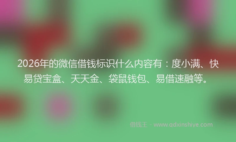 2026年的微信借钱标识什么内容有：度小满、快易贷宝盒、天天金、袋鼠钱包、易借速融等。