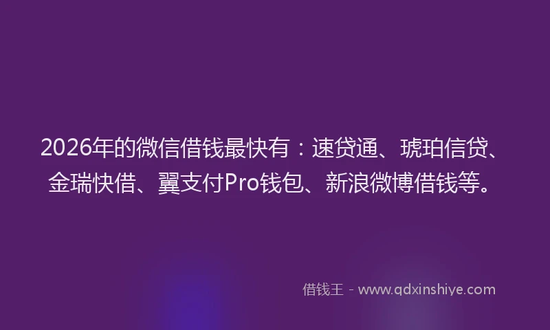 2026年的微信借钱最快有：速贷通、琥珀信贷、金瑞快借、翼支付Pro钱包、新浪微博借钱等。