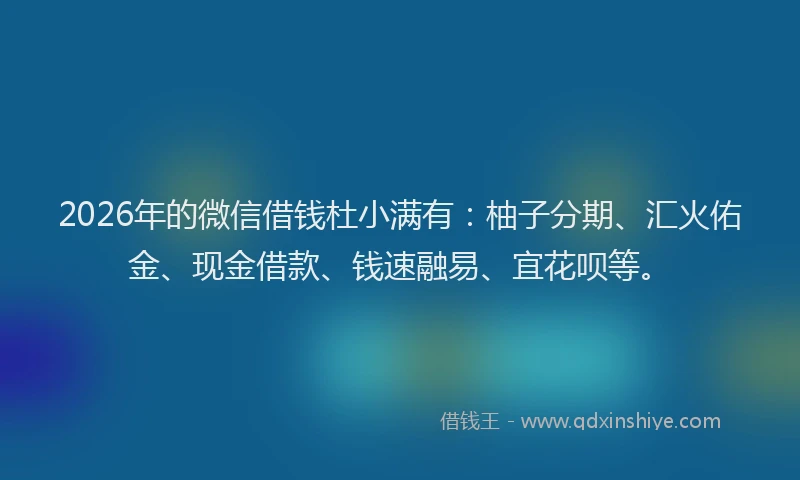2026年的微信借钱杜小满有：柚子分期、汇火佑金、现金借款、钱速融易、宜花呗等。