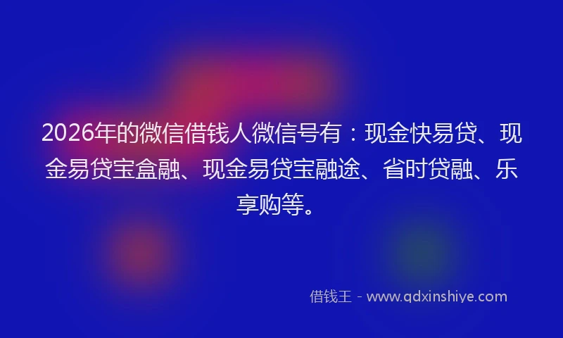 2026年的微信借钱人微信号有：现金快易贷、现金易贷宝盒融、现金易贷宝融途、省时贷融、乐享购等。