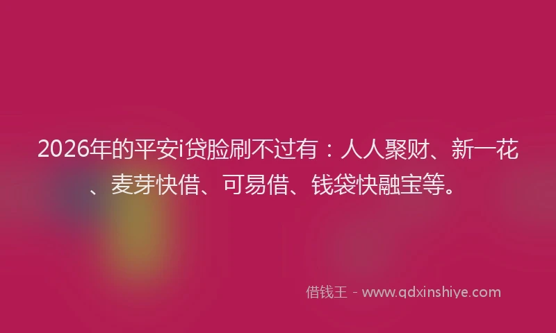 2026年的平安i贷脸刷不过有：人人聚财、新一花、麦芽快借、可易借、钱袋快融宝等。