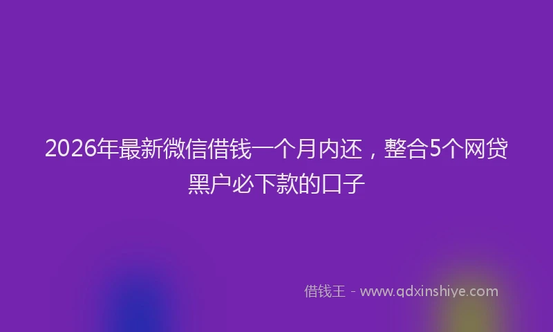2026年最新微信借钱一个月内还，整合5个网贷黑户必下款的口子