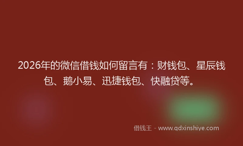 2026年的微信借钱如何留言有：财钱包、星辰钱包、鹅小易、迅捷钱包、快融贷等。