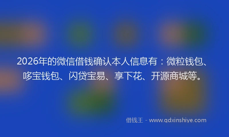 2026年的微信借钱确认本人信息有：微粒钱包、哆宝钱包、闪贷宝易、享下花、开源商城等。
