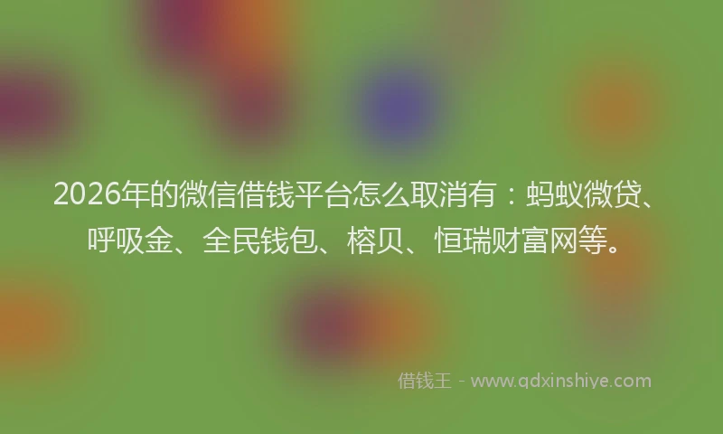 2026年的微信借钱平台怎么取消有：蚂蚁微贷、呼吸金、全民钱包、榕贝、恒瑞财富网等。