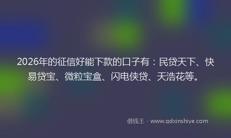 2026年的征信好能下款的口子有：民贷天下、快易贷宝、微粒宝盒、闪电侠贷、天浩花等。