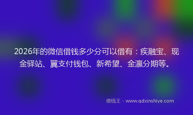 2026年的微信借钱多少分可以借有：疾融宝、现金驿站、翼支付钱包、新希望、金瀛分期等。