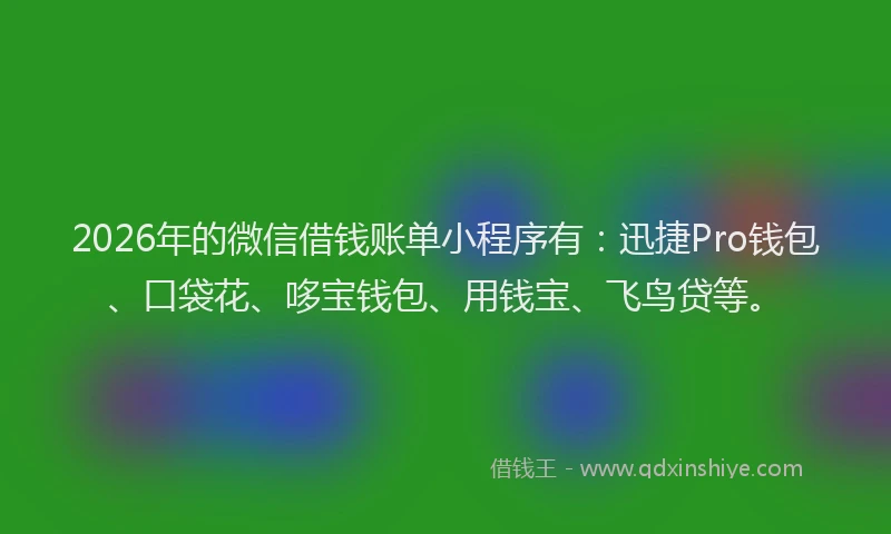 2026年的微信借钱账单小程序有：迅捷Pro钱包、口袋花、哆宝钱包、用钱宝、飞鸟贷等。