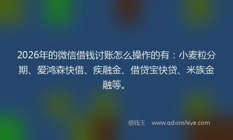 2026年的微信借钱讨账怎么操作的有：小麦粒分期、爱鸿森快借、疾融金、借贷宝快贷、米族金融等。