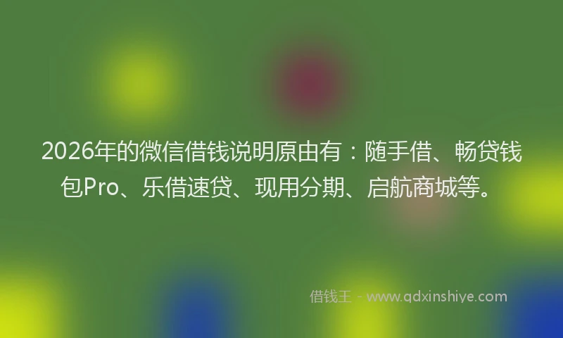 2026年的微信借钱说明原由有：随手借、畅贷钱包Pro、乐借速贷、现用分期、启航商城等。