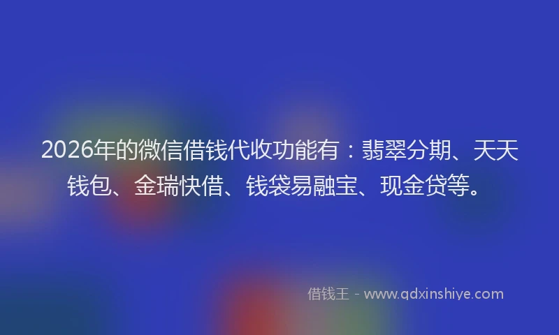 2026年的微信借钱代收功能有：翡翠分期、天天钱包、金瑞快借、钱袋易融宝、现金贷等。